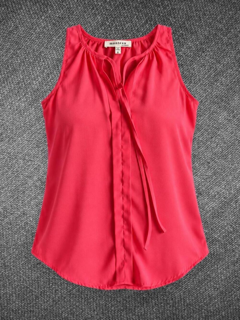 Monteau Coral Sleeveless Tie Neck Blouse Size S